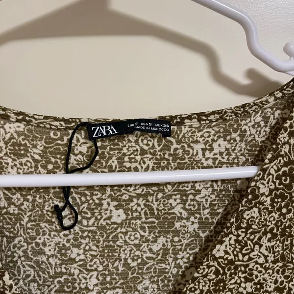 ZARA Maxi Dress Sz Small Brown White Floral Tiered Skirt V-Neck Boho Long Dress - Image 3