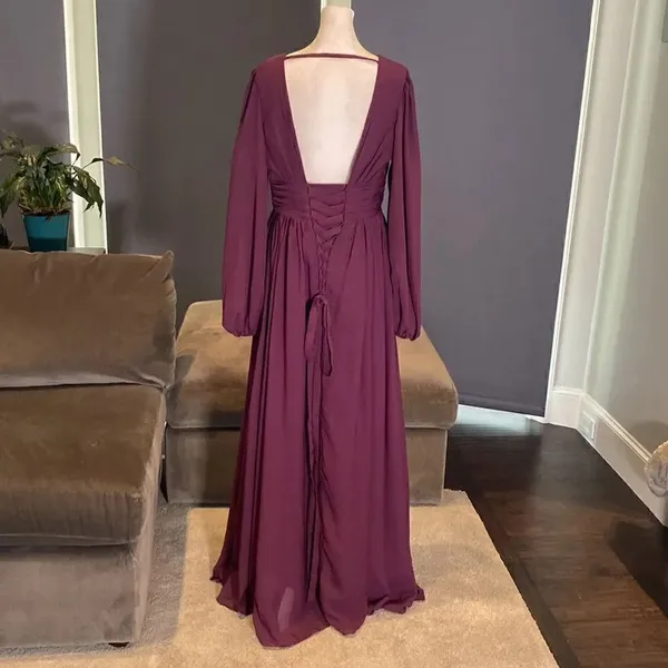 Women’s Purple Chiffon Full Length Dress with Corset Back Leg Slit Size M - Image 6