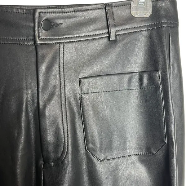 Mark Alan NY Women's M Cropped Black Faux Leather Pants Wide Leg Elevated Basic‎ - Image 3