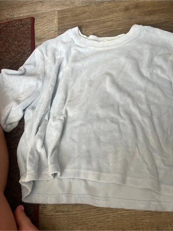 Aritzia Light Blue Women's Short Sleeve Terry Crewneck Top - Image 6