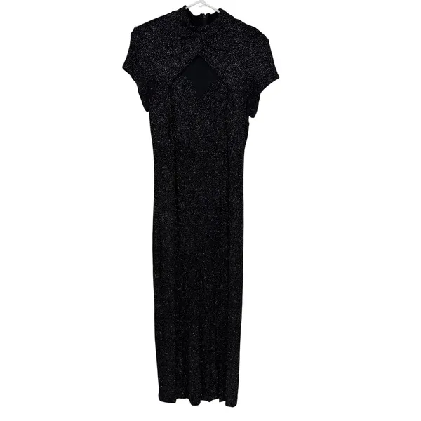 Vintage Night Way Collections Maxi Dress Women 12 Black Silver Glitter Mesh Hoco - Image 2