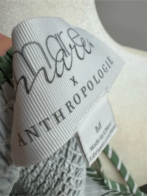 Mare Mare x Anthropologie Tie Front Striped Wrap Tank Top Green Beige Medium - Image 5