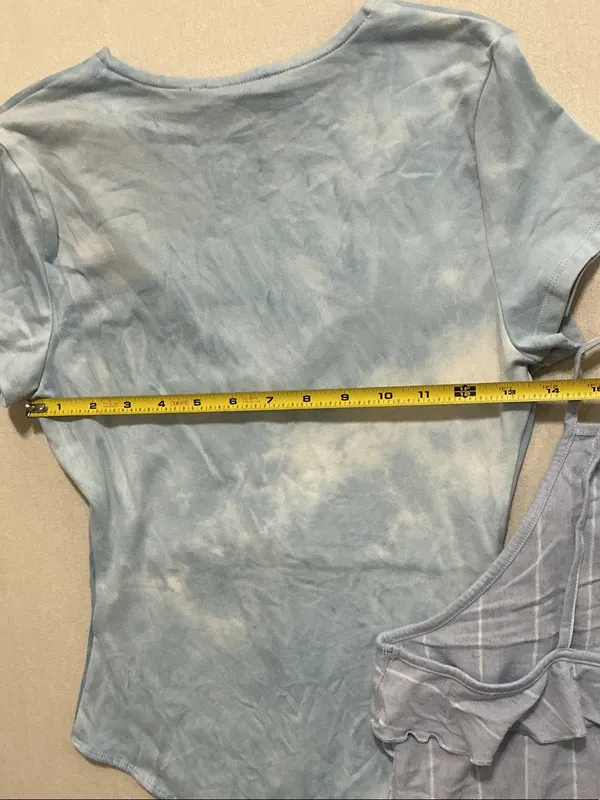 American Eagle Outfitters Light Blue V-Neck Bodysuit & Striped Ruffle Cami - Image 7