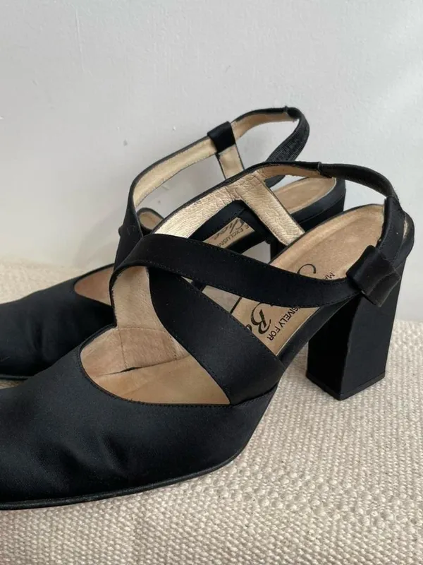Vintage 90s Womens Satin Square Toe Ballerina Style Heels Size 7.5 Black - Image 2