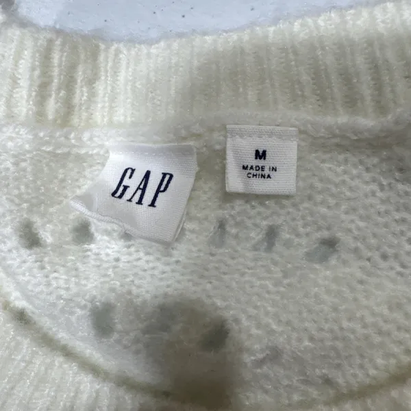 Gap Womens Pointelle Knit Pullover Sweater Crew Neck Ivory Long Sleeve Top M - Image 3