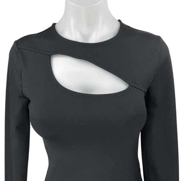 Abercrombie & Fitch Women's Black Cutout Long Sleeve Thong Bodysuit Top Size S - Image 3