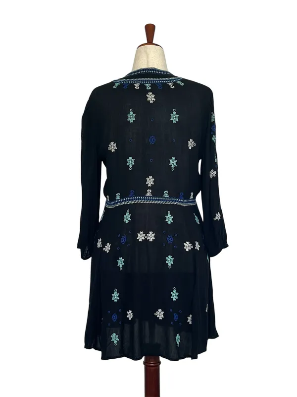 Free People Embroidered Mini Dress Black Boho Tunic Size M - Image 4