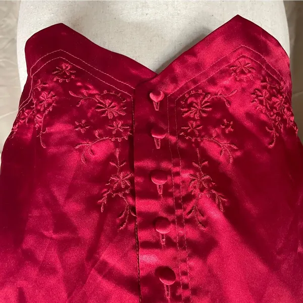 Bali Studios Vintage 90s Red Satin Button Down Vest M Witchy‎ Whimsigoth - Image 2