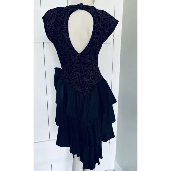 Vintage Filigree Ltd. Elegant‎ Black Sparkle Party Cocktail Dress Satin Bow Sz 8 - Image 3