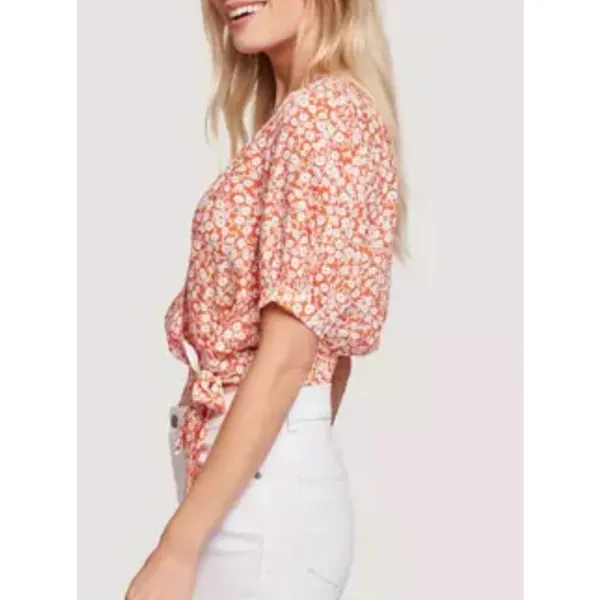 Lost + Wander Women's Pick Me At Hello Surplus Top Wrap Floral‎ Red White Size S - Image 2