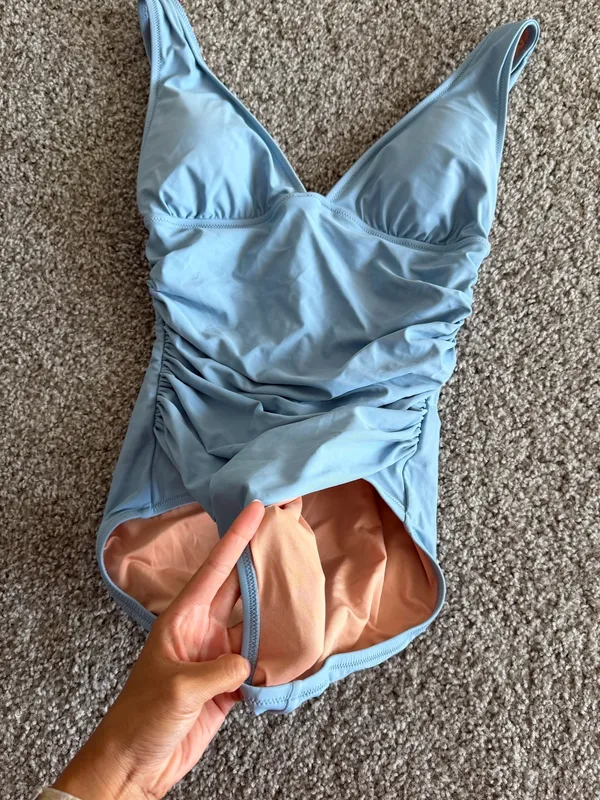 J. Crew Light Blue Ruched Plunge One-Piece Swimsuit Tummy Control Coastal SZ 6 - Image 2