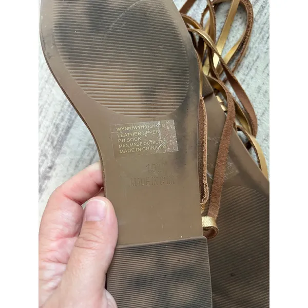 Steve Madden sandal,‎ gold, leather gladiator wrap 10 ankle - Image 3