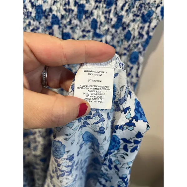 Abel‎ The Label Blue White Floral Midi Dress L Wrap V Neck Cottagecore Boho - Image 6