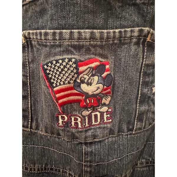 Vintage 90s Disney Pride Mickey Mouse Patriotic USA Overall Shorts S - Image 3
