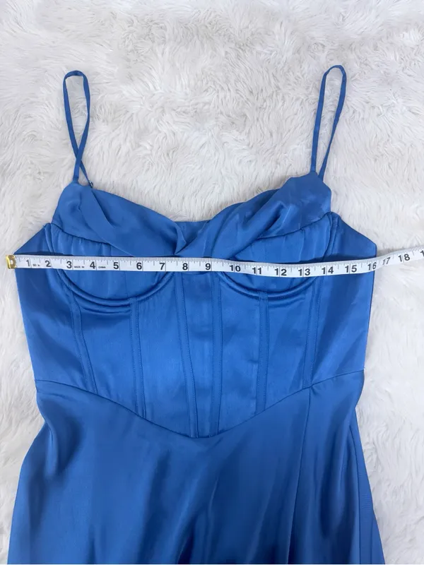 ASTR the Label Cannes Blue Satin Corset Maxi Dress Medium Wedding Guest Bustier - Image 13