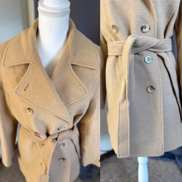 Vintage John Weitz Pure Camel Hair Double Breasted Pea Coat Women Size 8 Tan - Image 13