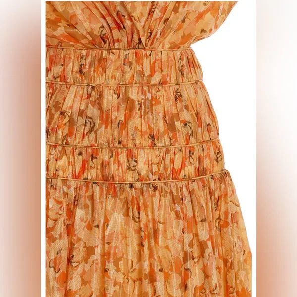 NWT Acler Bicknell Shirred Printed Metallic-Cotton‎ Maxi Dress Size 4 - Image 15