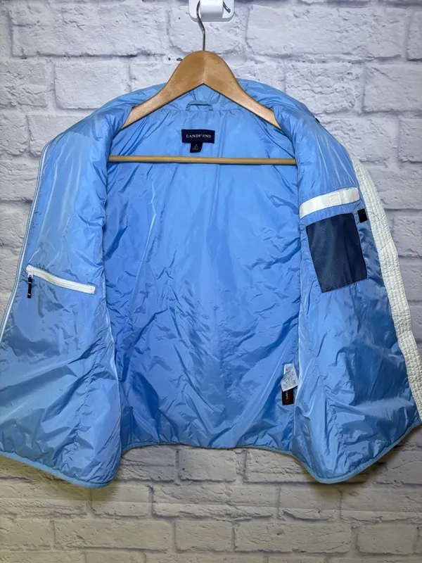Lands End Vest Women's Size Med 10/12 White Blue Quilted Warm Full Zip Primaloft - Image 7