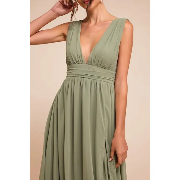 Lulus Heavenly Hues Sage Brush Maxi Dress Chiffon Bridesmaid Formal Medium NWT - Image 2