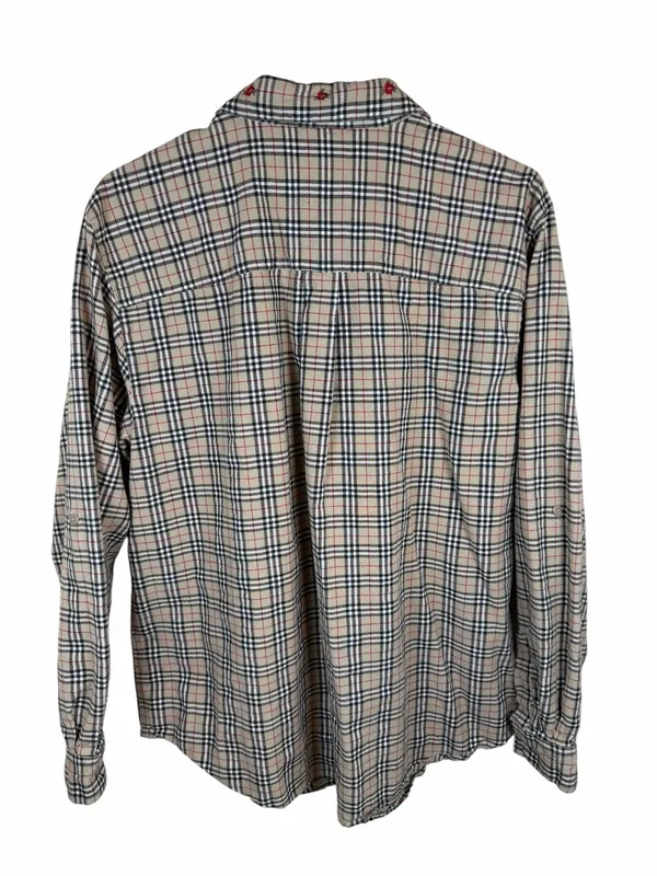 Vintage Plaid Floral Embroidered Button Down Shirt Grannycore Fall Acadamia XL - Image 3