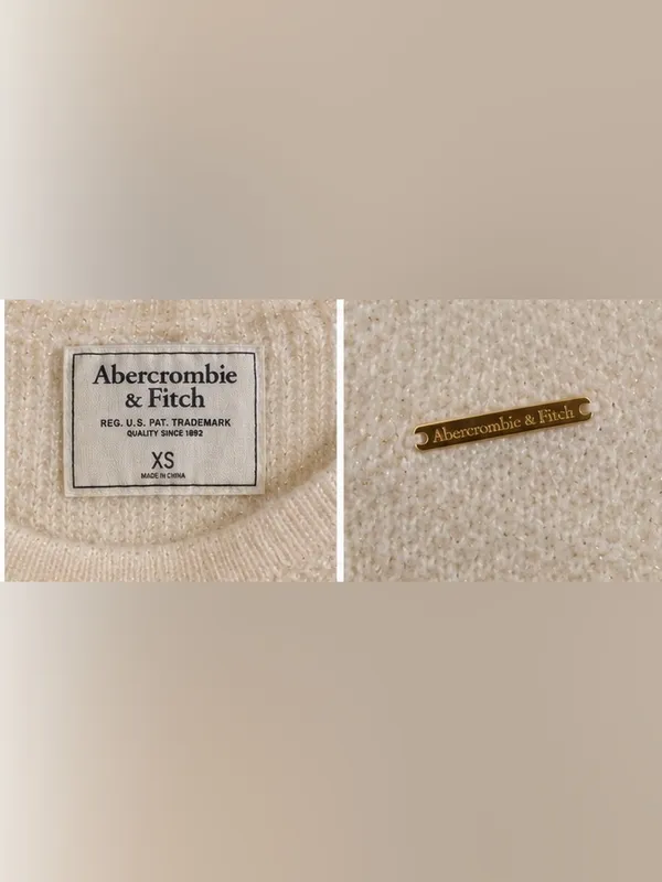 Abercrombie & Fitch Cream Zip-Accent Crewneck Sweater - Image 3