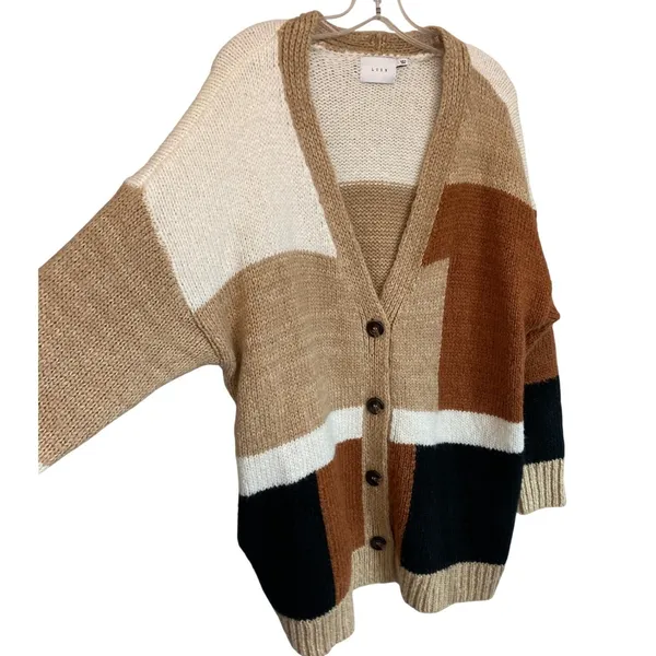 Lush Womens Multicolor Colorblock Knit Cardigan Sweater Button Front Relaxed Fit - Image 9