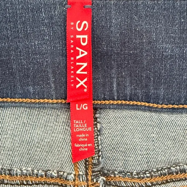 Spanx Jean-ish Ankle Leggings Medium Indigo Distressed Raw‎ Hem Tall Large L/G - Image 7