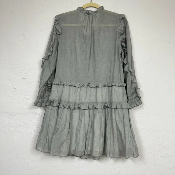 Ulla Johnson Grey Cotton Tiered Mini Dress Womens 6 Boho Romantic Casual Cottage - Image 4