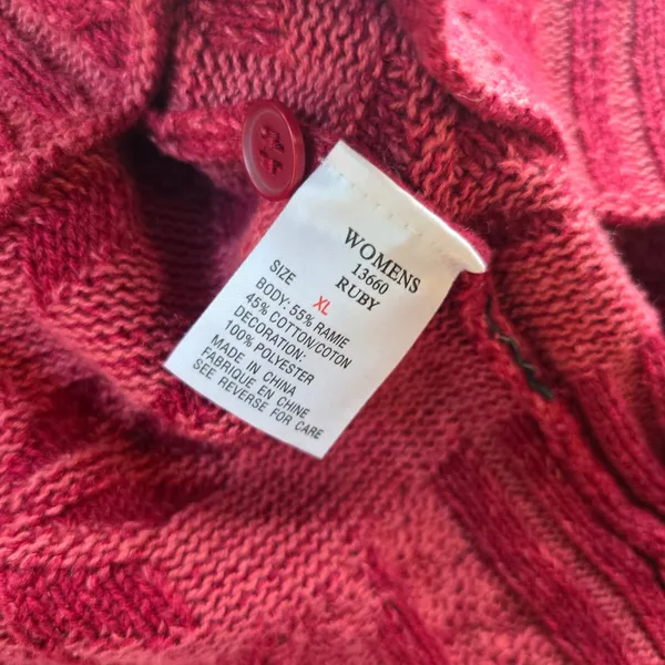 Woolrich Womens‎ Ruby Red Snowflake Knit Quarter Button Mock Neck Sweater XL - Image 5