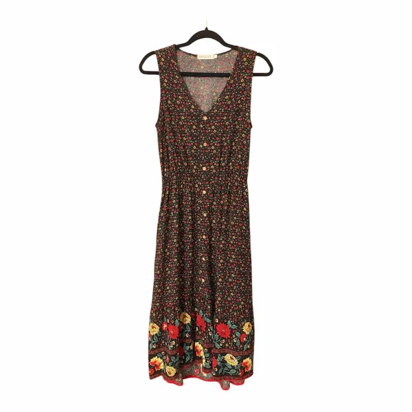 Amazon Bohemian V-Neck Printed Gathered Waist Midi Dress - Image 6