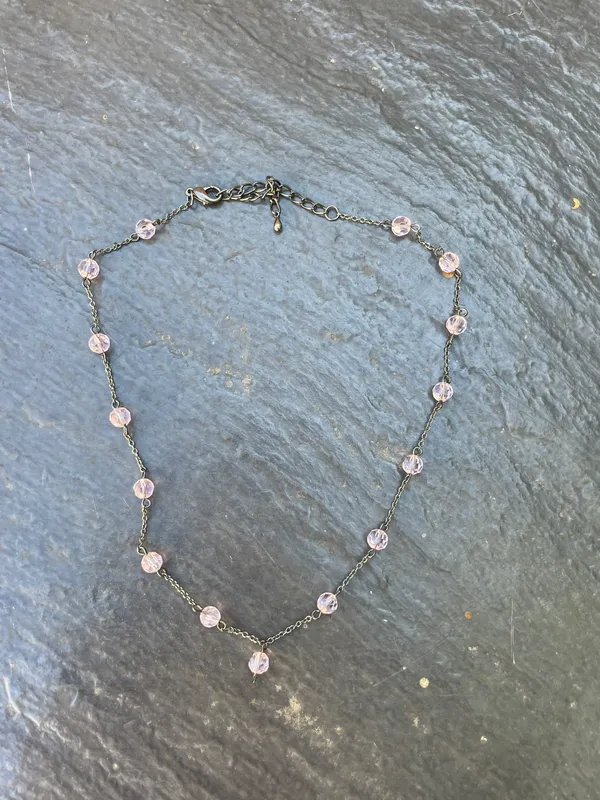 Vtg pink beaded silver necklace - Image 3