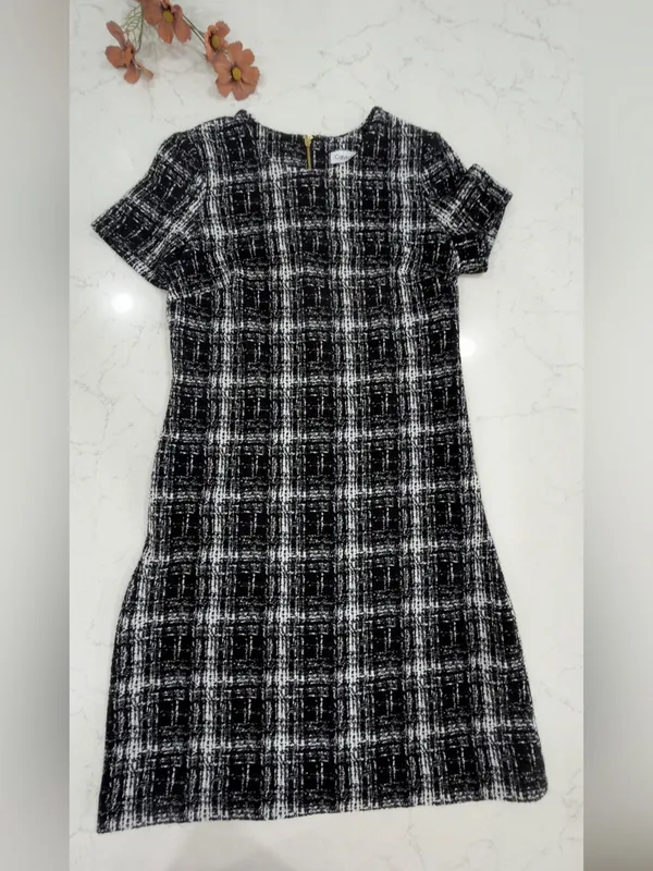 Calvin Klein Black & White Plaid Short Sleeve Mini Dress - Image 3