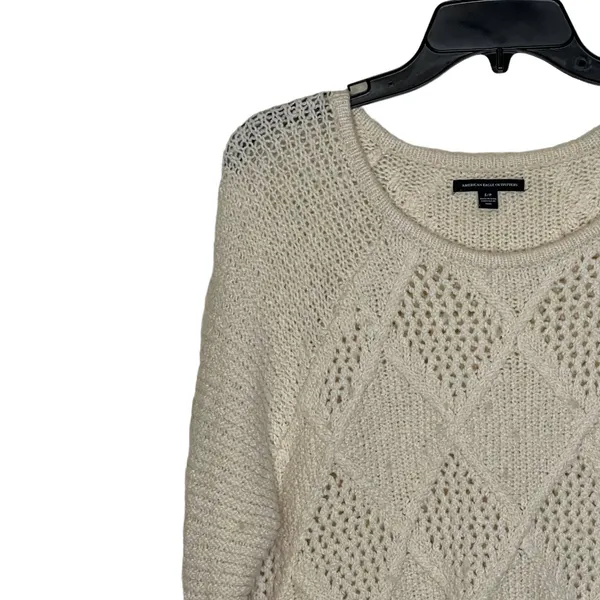 American Eagle Open Knit Sweater Size‎ Small Cream Cotton Wool Stretch Blend - Image 6