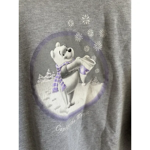 Vintage Disney Store Gray Winnie the Pooh Bear Winter Graphic Sweatshirt Women M - Image 2