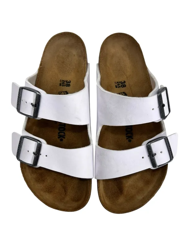 Birkenstock Arizona Sandals White Birko Flor Two Strap Silver Buckle - Image 11