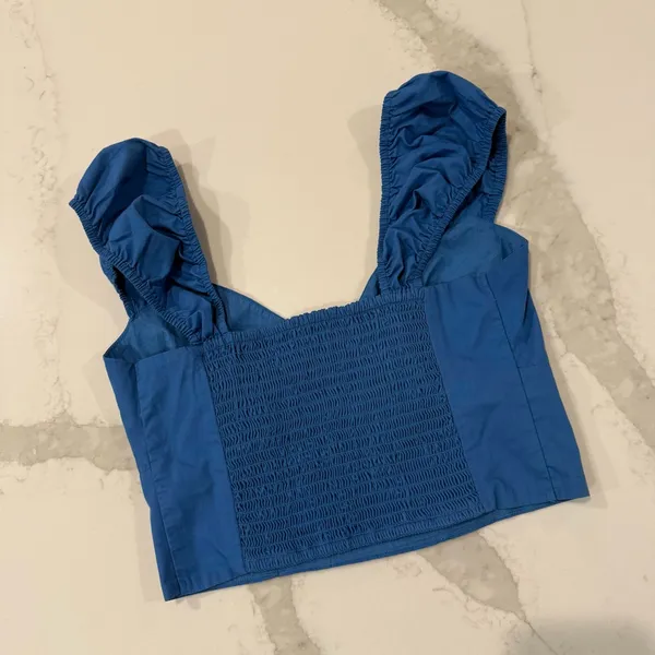 Abercrombie & Fitch Cap Sleeve Poplin Crop Top Women’s Small Royal Blue Smocked - Image 8