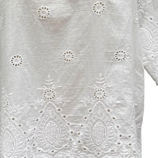 Lipslide White Embroidered Blouse M Cotton Cutwork Floral Cottage Fairy Boho - Image 4