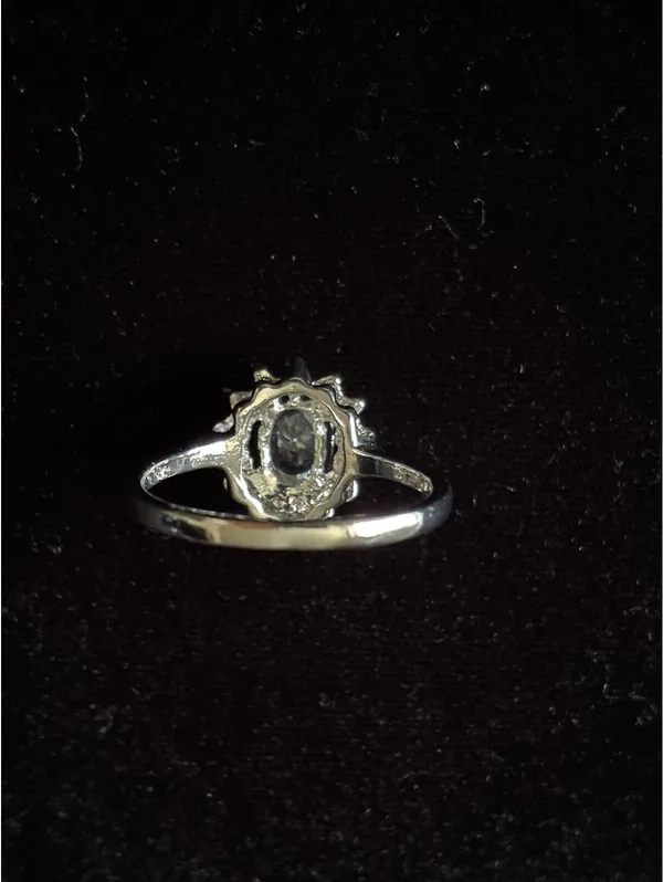 Vintage Style Faux Aquamarine Halo Cocktail Ring Silver Tone Size 10 - Image 5