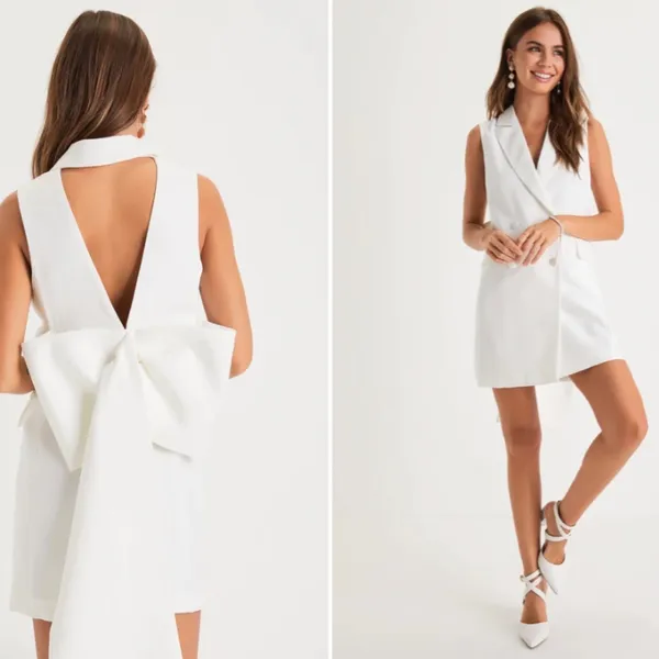 LULUS Bridal Bachelorette Engagement Bridal Shower Sexy Blazer Bow Mini Dress - Image 4