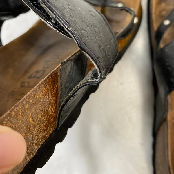 Betula Birkenstock Thong Sandals Black Leather‎ Pearls Size 38 W7-flaw - Image 10