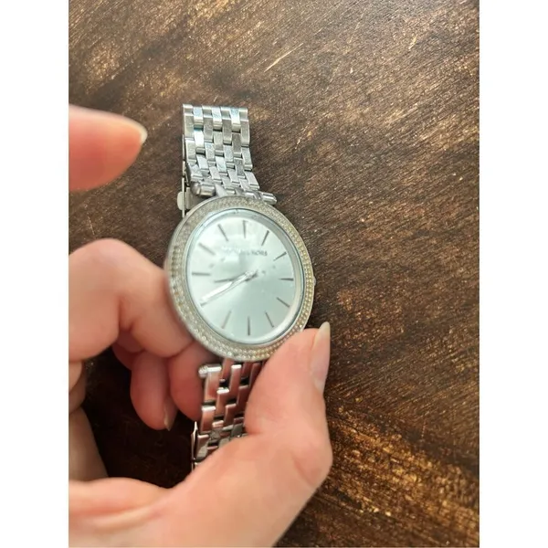 Michael Kors silver color faux diamond watch fits a small wrist 5 inches laying - Image 3