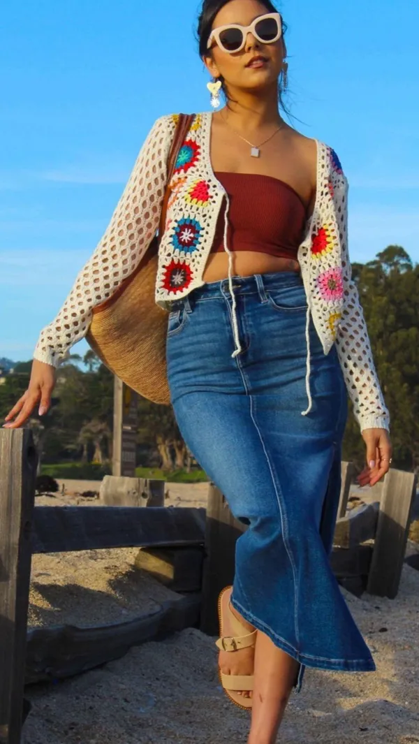 Women’s Crochet Cardigan - Ivory/Multi size S - Image 2