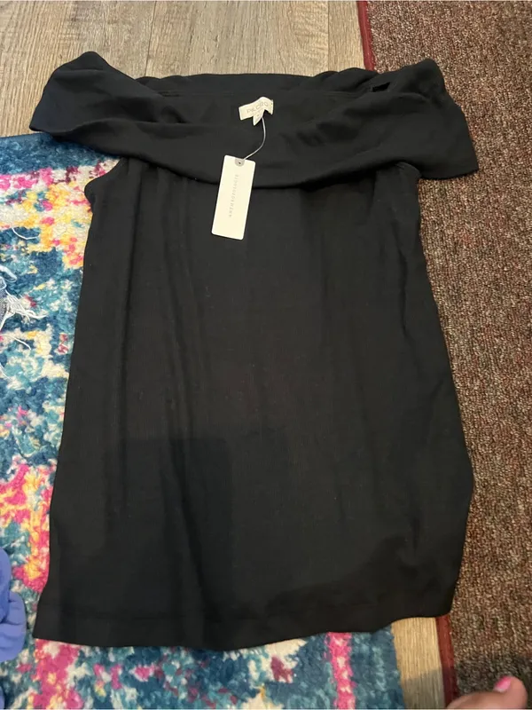 Anthropologie Nwt pilcro Off-Shoulder Black Women's ribbed twist top - Image 5