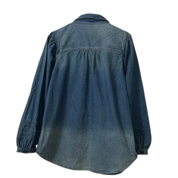 American Eagle Outfitters Denim Puff Sleeve Button Down Blue Top(Size Medium) - Image 4