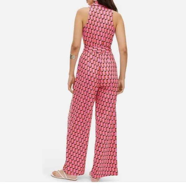 DVF Target Diane Von Furstenberg‎ Pink Geo Print Jumpsuit Size Small - Image 8