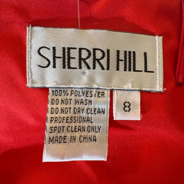 Sherri Hill Crop Top Women 8 Red Satin V-Neck Spaghetti Strap Zipper Back - Image 4