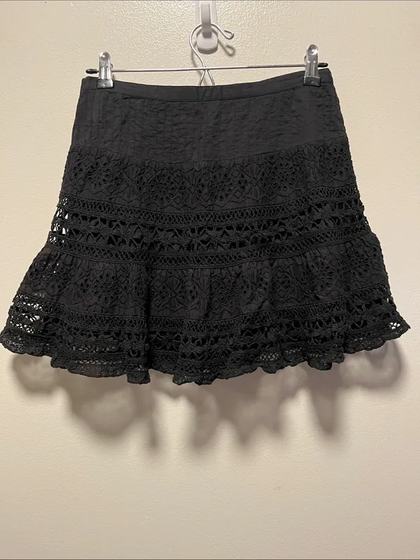 LOVESHACKFANCY Black Jillian Cotton Embroidered Eyelet Skirt, Size 4 - Image 7