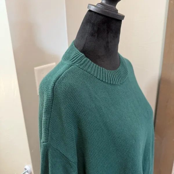 Gap Oversized Cotton Crewneck Sweater Hunter Green Knit Ribbed Detail XL - Image 7