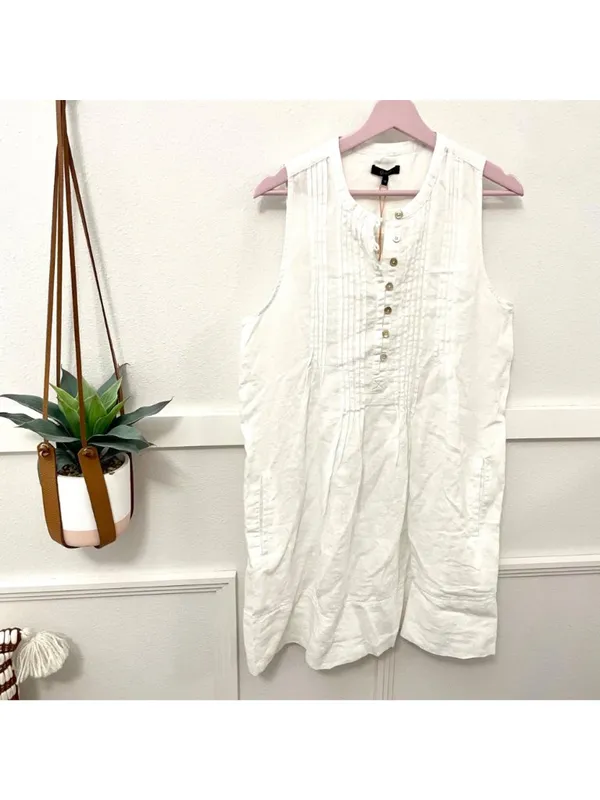 NWT Quince 100% European Linen Sleeveless Swing Dress Size M White Coastal - Image 2