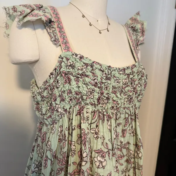 Free People Green Floral Babydoll Top - Image 4